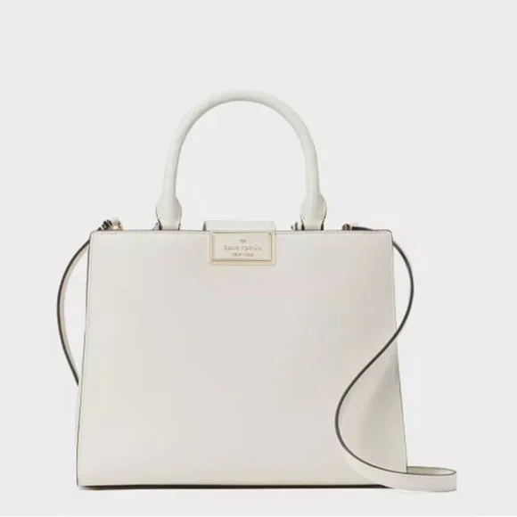 Kate Spade Reegan Top Handle Smooth Leather Satchel Crossbody Purse - Meringue